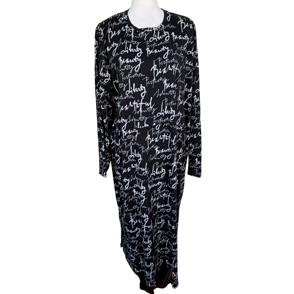 STUDIO UNTOLD Women 24/26 Black White Beauty Script Print Long Sleeve Midi Dress